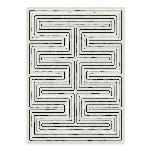 RUGGABLE x Jonathan Adler Washable Rug - Perfect Modern Area Rug for Living Room, Bedroom, Kitchen & Dorm Room - Stain & Water Resistant - Durable, Labyrinth Black/Ivory 5'x7' (Cushioned Pad) 