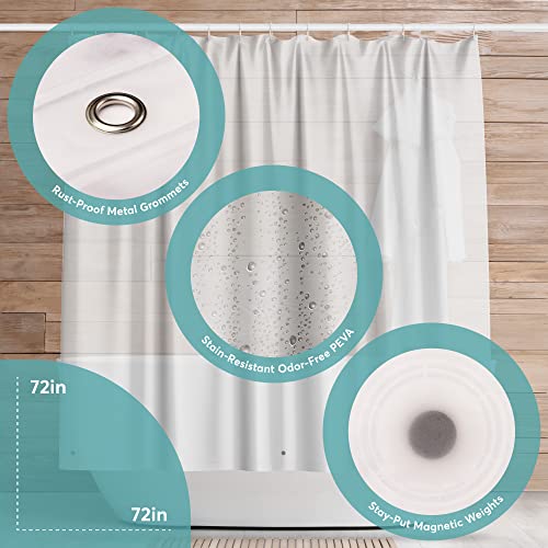 BigFoot Shower Curtain Liner – 72 x 72 PEVA Heavy Duty Shower Curtain with Rustproof Metal Grommet and 3 Magnetic Weights – Odor Free and Compatible with Standard Showers, Clear BigFoot