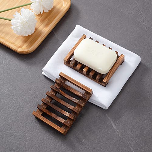 Wooden Soap Dish for Shower,Set of 2 Shower Soap Holder,Self draining Bar Soap Holder for Bathroom, Soap Saver Soap Tray Soap Stand, Vowupt Vowupt