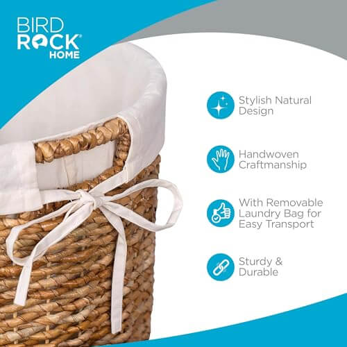 BIRDROCK HOME Seagrass Laundry Hamper with Lid & Liner - Handwoven Round Basket with Handles for Laundry/Dirty Clothes - Organizer, Storage, Shelves, Bin in Bathroom, Bedroom & Laundry Room - Natural BIRDROCK HOME