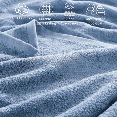 LANE LINEN 24 Piece Bath Towel Set - Premium 100% Cotton Towels, 2 Bath Sheets, 4 Bath Towels, 6 Hand Towels, 8 Wash Cloths for your Face and Body, 4 Fingertip Towels for Bathroom - Cerulean Blue LANE LINEN