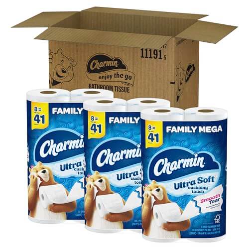 Charmin Ultra Soft Cushiony Touch Toilet Paper, 24 Family Mega Rolls = 123 Regular Rolls