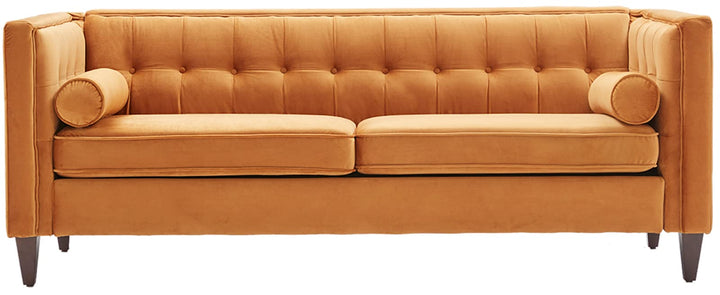 Dreamsir 78'' W Velvet Sofa, Mid-Century Love Seats Sofa Furniture with Bolster Pillows, Button Tufted Couch for Living Room, Tool-Free Assembly (Sofa, Ginger) 