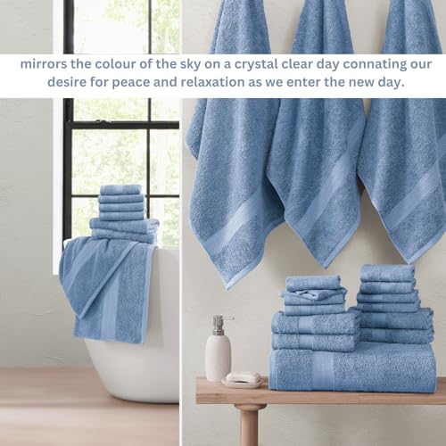 LANE LINEN 24 Piece Bath Towel Set - Premium 100% Cotton Towels, 2 Bath Sheets, 4 Bath Towels, 6 Hand Towels, 8 Wash Cloths for your Face and Body, 4 Fingertip Towels for Bathroom - Cerulean Blue LANE LINEN