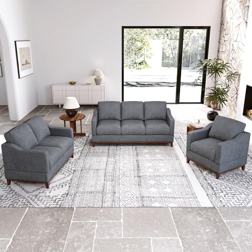 Sectional Sofa Couch Set-Living Room Sofa Set, 3-Seater Couch, Loveseat Sofa and Armchair, Modern Versatile Convertible Modular Sofa Set for Living Room/Apartment-Darkgrey 