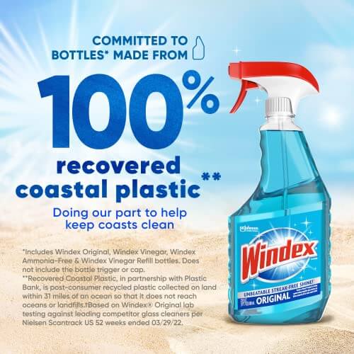 Windex Glass and Window Cleaner Spray Bottle, Packaging Designed to Prevent Leakage and Breaking, Surface Cleaning Spray, Original Blue Scent, 23 Fl Oz