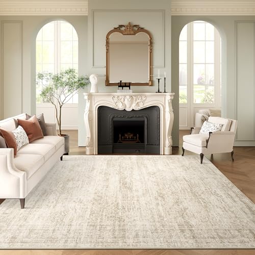 Soalmost Washable Area Rug 8x10, Large Soft Rugs for Living Room Vintage Beige Rug 8x10 Area Rugs for Bedroom Dining Room Non-Slip Stain Resistant Under Table Rug 