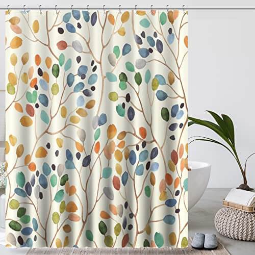 Amaredom Floral Shower Curtain for Bathroom, Colorful Leaves Curtain Bathroom Decoration, Shower Curtain Set with Curtain Hooks 