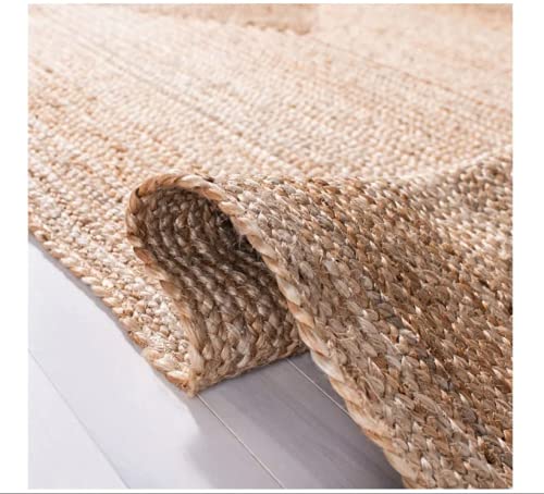 FRELISH DECOR Handwoven Jute Area Rug - 8x10 Feet Natural Yarn - Rustic Vintage Beige Braided Reversible Rectangular Rugs for Bedroom - Kitchen - Living Room - Farmhouse (8' x 10' Natural) 