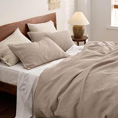 Bedsure Cotton Duvet Cover Queen - 100% Cotton Waffle Weave Khaki Duvet Cover Queen Size, Soft and Breathable Queen Tan Duvet Cover Set for All Season (Queen, 90"x90") Bedsure