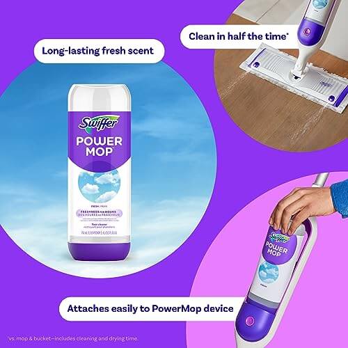 Swiffer PowerMop Floor Cleaning Solution with Fresh Scent, PowerMop Refills, Floor Cleaner for Mopping, 25.3 fl oz, 2 Pack