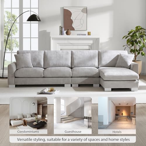 Ball & Cast 119" Oversized Luxury Sectional Sofa with Chaise Lounge,Chenille Line L-Shaped Couch Set W/ 2 Free Pillows,Modern Minimalist 5-seat for Living Room,Apartment,Large Space,Light Gray 