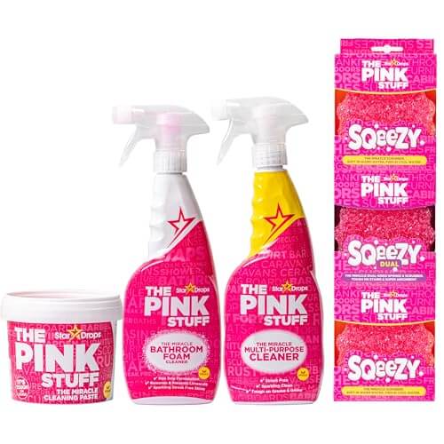 Stardrops – The Pink Stuff Ultimate Cleaning Pack – Miracle Cleaning Paste, Multi-Purpose Spray & Bathroom Foam – Cuts Grease, Removes Stains, Cleans Kitchens, Bathrooms, and More