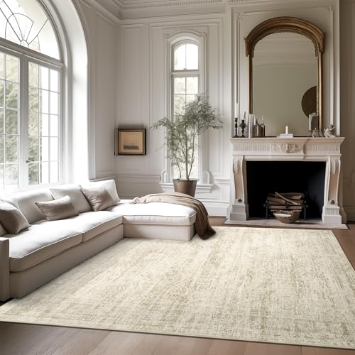 Soalmost Washable Area Rug 8x10, Large Soft Rugs for Living Room Vintage Beige Rug 8x10 Area Rugs for Bedroom Dining Room Non-Slip Stain Resistant Under Table Rug 