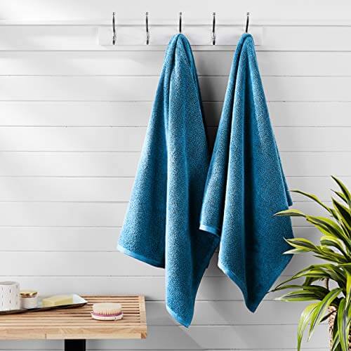 Amazon Basics - 2 Piece Quick-Dry Oversize Bath Towel, 100% Cotton, Lake Blue, 54" x 30" 