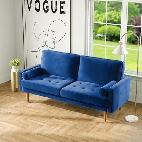 Vesgantti Loveseat Sofa, 70" Blue Velvet Couch with Tufted Seat Mid Century Modern Couch for Living Room, Bedroom, Office, Apartment (70 Inch, Blue) 