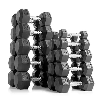 XMark Fitness Dumbbell Set, 3 Tier Rack, 5 to 50 lb Hex Dumbbell Set (10 Pair)