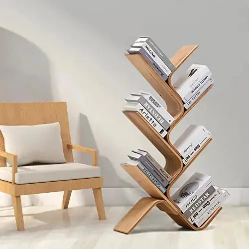 6-Tier Modern Bamboo Tree Bookshelf, 25" L - Natural N\A