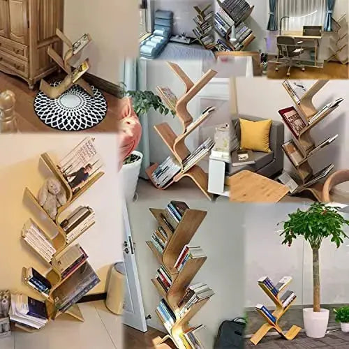 6-Tier Modern Bamboo Tree Bookshelf, 25" L - Natural N\A