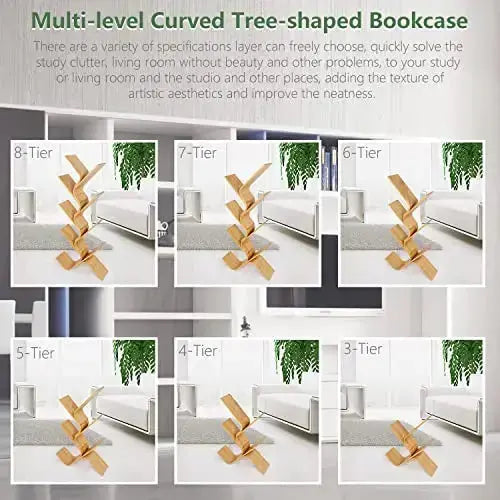 6-Tier Modern Bamboo Tree Bookshelf, 25" L - Natural N\A