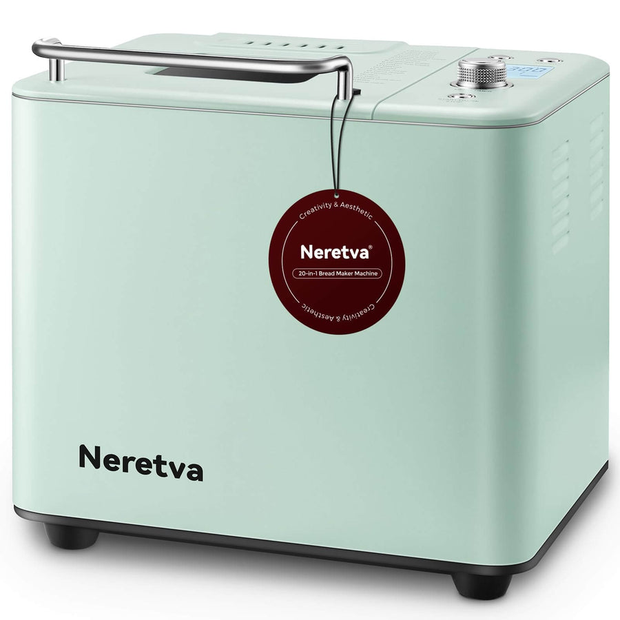 Neretva 20-IN-1 bread maker in mint green, featuring dual heaters and a nonstick ceramic pan.