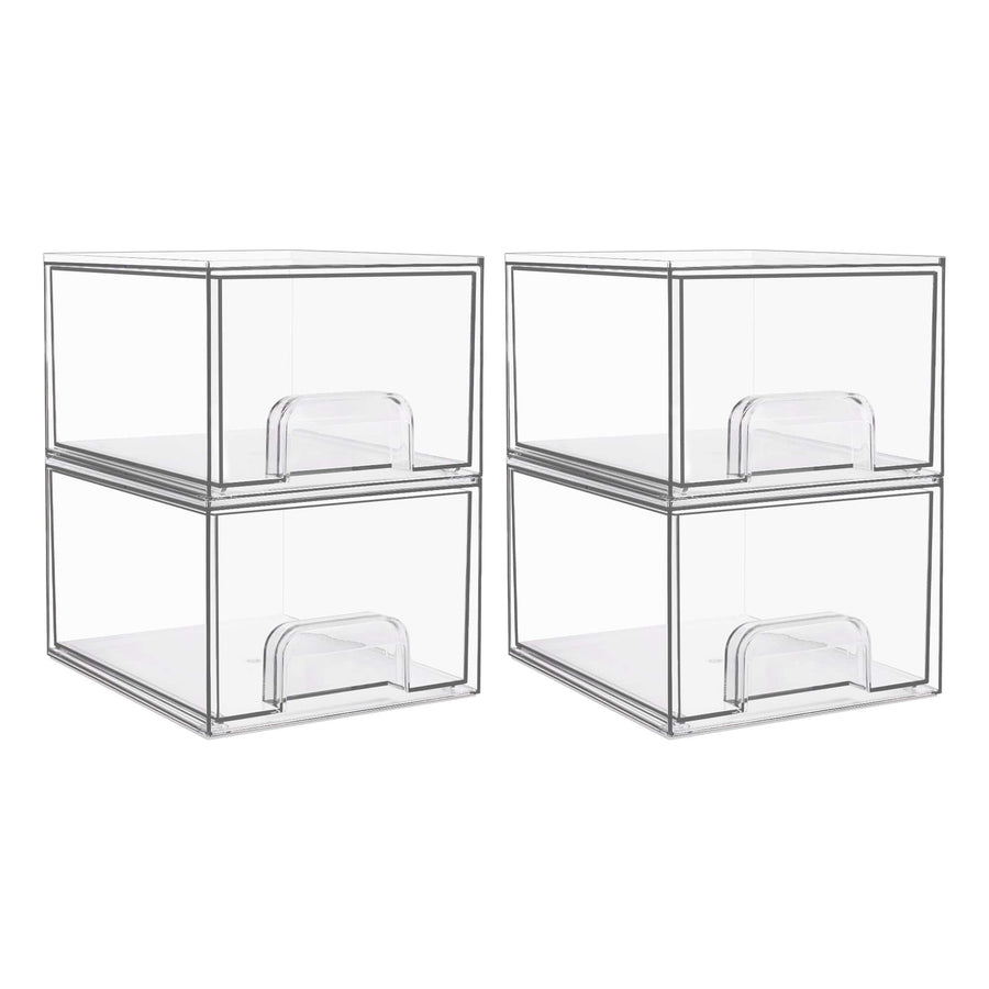 Vtopmart 4 Pack Clear Stackable Storage Drawers, 4.4'' Tall Acrylic Bathroom Makeup Organizer,Plastic Storage Bins For Vanity, Undersink, Kitchen Cabinets, Pantry, Home Organization and Storage Vtopmart