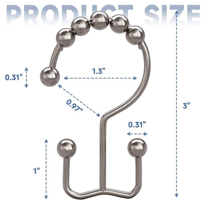 Titanker Shower Curtain Hooks Rings, Rust Resistant Metal Double Glide Shower Hooks Rings for Bathroom Shower Rods Curtains, Set of 12 Hooks - Nickel Titanker