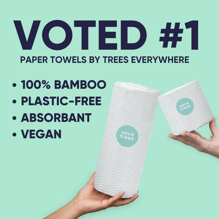 Save Trees Bamboo Paper Towels 12pk - 1800 Sheets Bleached Paper Towel Rolls Ultra Absorbent & Durable Eco-Friendly Paper Towels - FSC-Certified, Chlorine-Free Bamboo Paper Towels