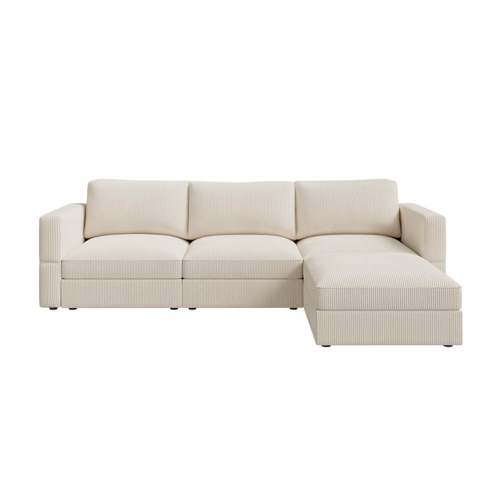 HONBAY Modular Sectional Couch with Storage Corduroy Sectional Sofa with Chaise L Shaped Sectional Couches for Living Room,Beige 