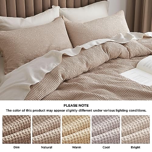 Bedsure Cotton Duvet Cover Queen - 100% Cotton Waffle Weave Khaki Duvet Cover Queen Size, Soft and Breathable Queen Tan Duvet Cover Set for All Season (Queen, 90"x90") Bedsure