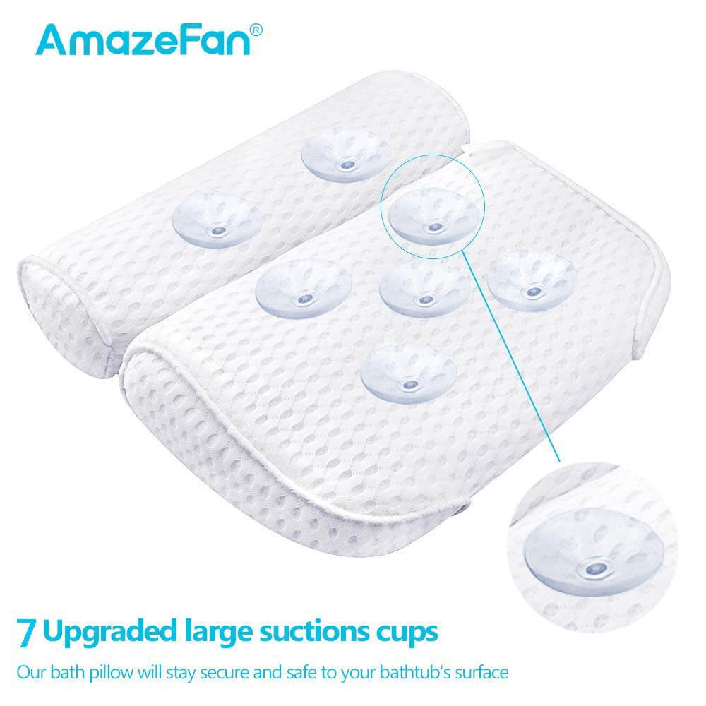 AmazeFan Bath Pillow, Bathtub Spa Pillow with 4D Air Mesh Technology and 7 Suction Cups, Helps Support Head, Back, Shoulder and Neck, Fits All Bathtub, Hot Tub and Home Spa [US. Patent Design] AmazeFan