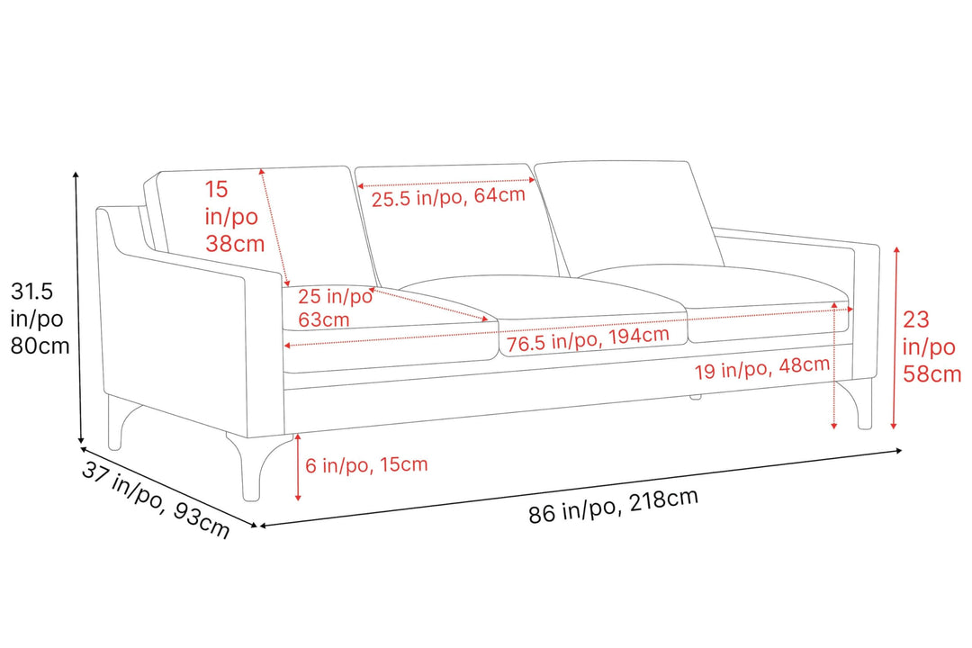 Valencia Hannah Leather Couch 86" | Top Grain Nappa 11000 Leather 3 Seater, Solid Wood Frame, Plush Cushioning with Down Feather Filling, Saddle Tan 