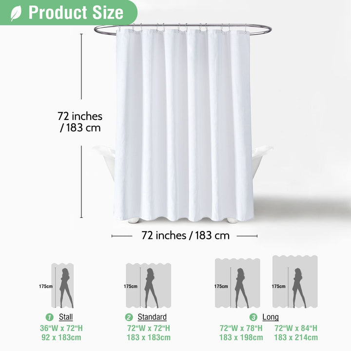 Dynamene White Fabric Shower Curtain， Waffle Weave Heavy Duty Hotel Luxury Cloth Shower Curtains for Bathroom, 72 Inch 256GSM Weighted Bath Curtain Set with 12 Plastic Hooks,72x72 Dynamene