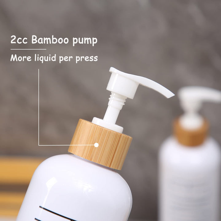 HOMCDALY Shampoo and Conditioner Dispenser, 16oz 3-Pack Refillable Shampoo and Conditioner Bottles, Empty Shampoo Bottles Refillable with Bamboo Pump, Bathroom Shower Shampoo Dispenser Set HOMCDALY