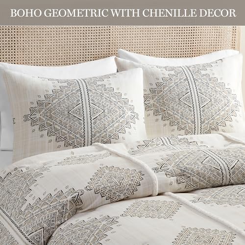 Madison Park King Comforter Set, Boho Comforters with Chenille Trims King Bedding, All Seasons, Microfiber Bedding King Size Comforters, Pillow & Shams, Ibiza, King/Cal King, Black/Ivory 4 Piece Madison Park