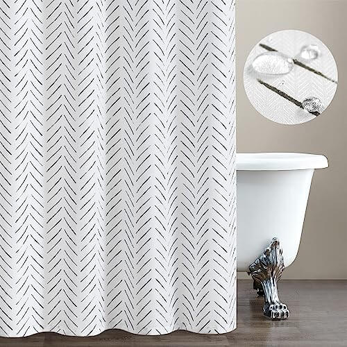 jinchan Black and White Shower Curtain Herringbone Fabric Shower Curtain Zig Zag Inky Chevron Farmhouse Shower Curtain Zigzag Modern Shower Curtain for Bathroom Waterproof Hooks Included 70x72 inches 