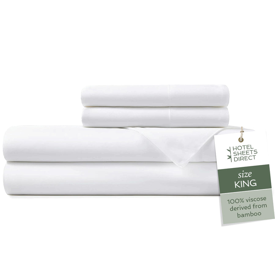 Hotel Sheets Direct 100% Viscose Derived from Bamboo Sheets King Size - Cooling Bed Sheets with 2 Pillowcases - Breathable, Moisture Wicking & Silky Soft Sheets Set- White Hotel Sheets Direct