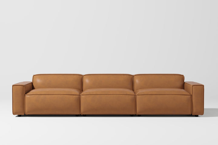 Valencia Nathan Napa Leather Couch - Three Seats Sofa - 100% Full Aniline Leather Modern Sofa for Lounge and Living Room Solid Wood Frame and High-Resilience Foam Couch (Caramel Brown) 