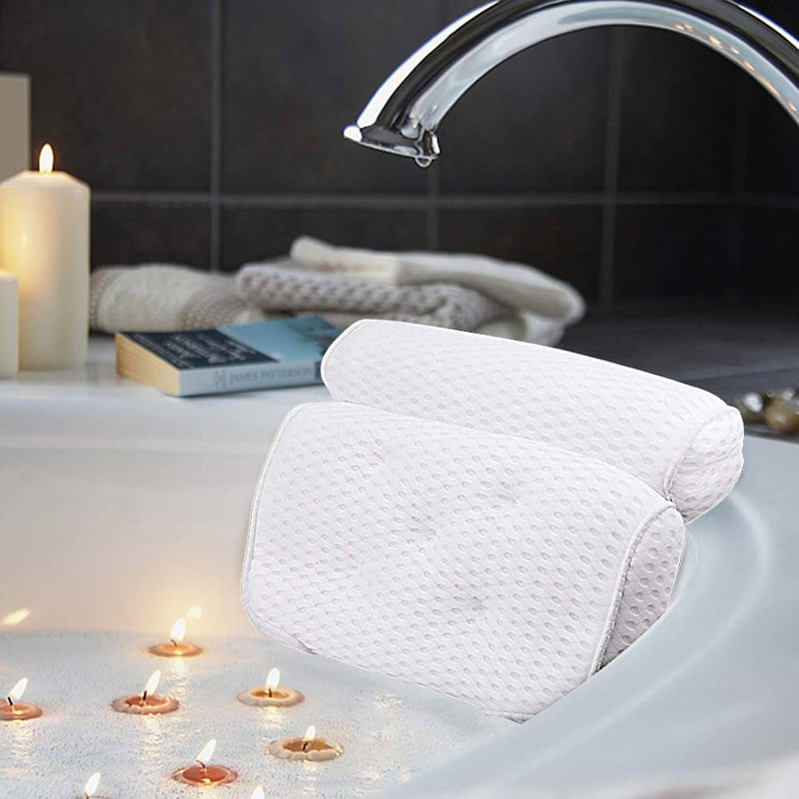 AmazeFan Bath Pillow, Bathtub Spa Pillow with 4D Air Mesh Technology and 7 Suction Cups, Helps Support Head, Back, Shoulder and Neck, Fits All Bathtub, Hot Tub and Home Spa [US. Patent Design] AmazeFan