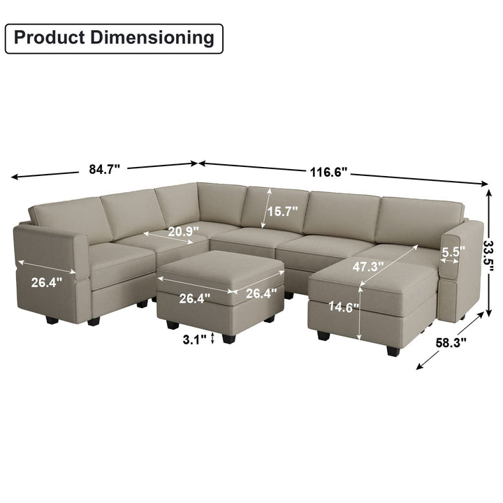 Belffin Modular Sectional Sofa with Storage Seat Oversized U Shaped Couch with Reversible Chaise Sofa Set with Ottoman Velvet Grey 