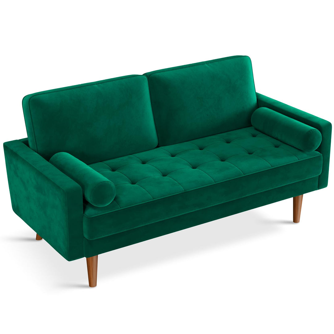 Vesgantti Loveseat Sofa, 58" Green Velvet Couch Small Couch Love Seat Sofa with Tufted Seat, Mid Century Modern Couch for Living Room, Bedroom, Office, Apartment (58 Inch, Green) 