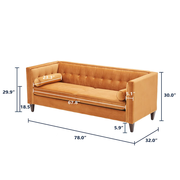 Dreamsir 78'' W Velvet Sofa, Mid-Century Love Seats Sofa Furniture with Bolster Pillows, Button Tufted Couch for Living Room, Tool-Free Assembly (Sofa, Ginger) 