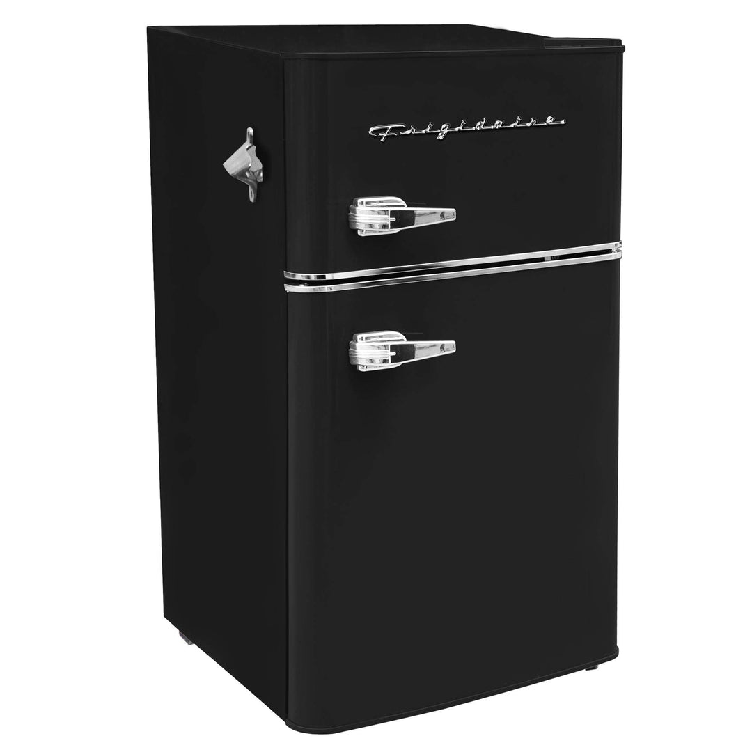 Frigidaire Retro Compact Fridge Freezer Combo, 3.1 cu. ft. Capacity, Small Top Freezer Refrigerator, Mini Fridge with Built-in Bottle Opener – 19”"D x 20.5"W x 33.5"H (Black) 