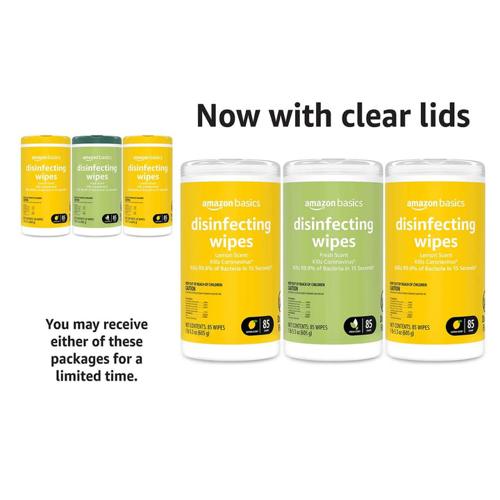 Amazon Basics Disinfecting Wipes, Lemon & Fresh Scent, 255 Count (3 Packs of 85)