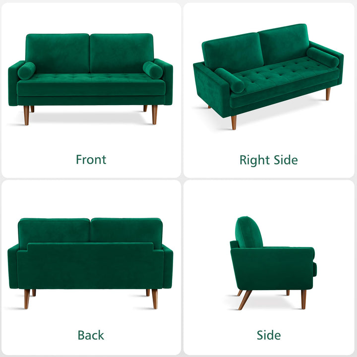 Vesgantti Loveseat Sofa, 58" Green Velvet Couch Small Couch Love Seat Sofa with Tufted Seat, Mid Century Modern Couch for Living Room, Bedroom, Office, Apartment (58 Inch, Green) 