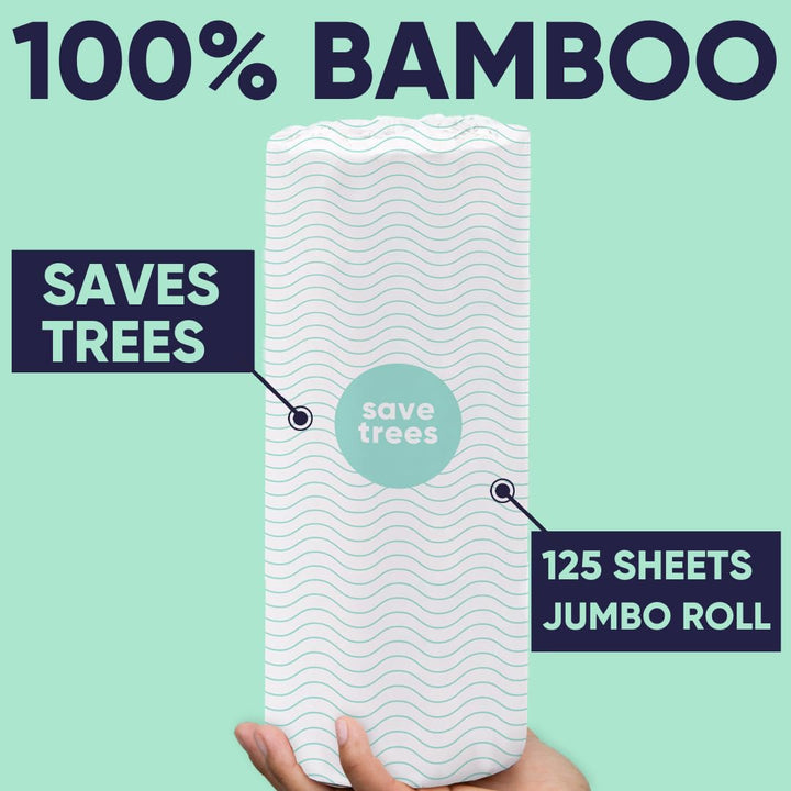 Save Trees Bamboo Paper Towels 12pk - 1800 Sheets Bleached Paper Towel Rolls Ultra Absorbent & Durable Eco-Friendly Paper Towels - FSC-Certified, Chlorine-Free Bamboo Paper Towels