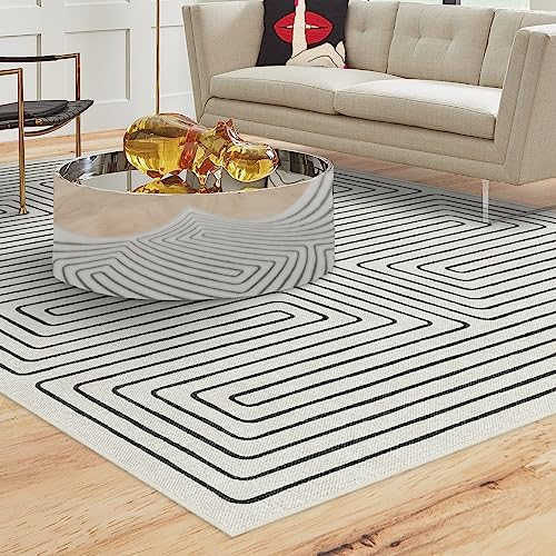 RUGGABLE x Jonathan Adler Washable Rug - Perfect Modern Area Rug for Living Room, Bedroom, Kitchen & Dorm Room - Stain & Water Resistant - Durable, Labyrinth Black/Ivory 5'x7' (Cushioned Pad) 