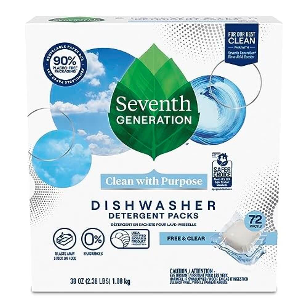 Seventh Generation Dishwasher Detergent Packs for sparkling dishes Free & Clear Dishwasher Tabs (72 Count)