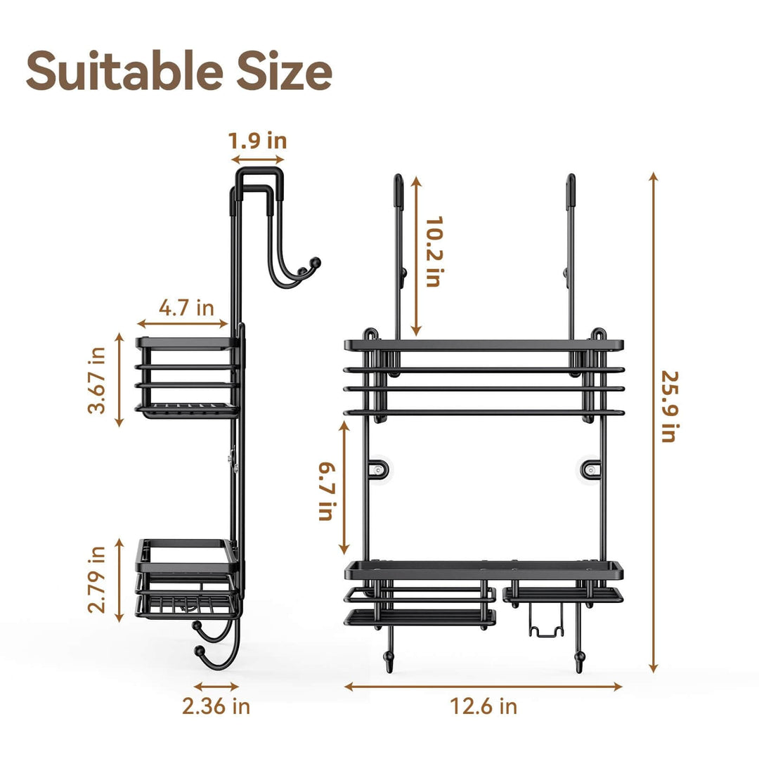 Gaseawolf Over Shower Door Caddy, Hanging Organizer With 2-Tier Rack and Hooks, Holds Body Wash, Shampoo, Soap, Razor, Towel Gaseawolf