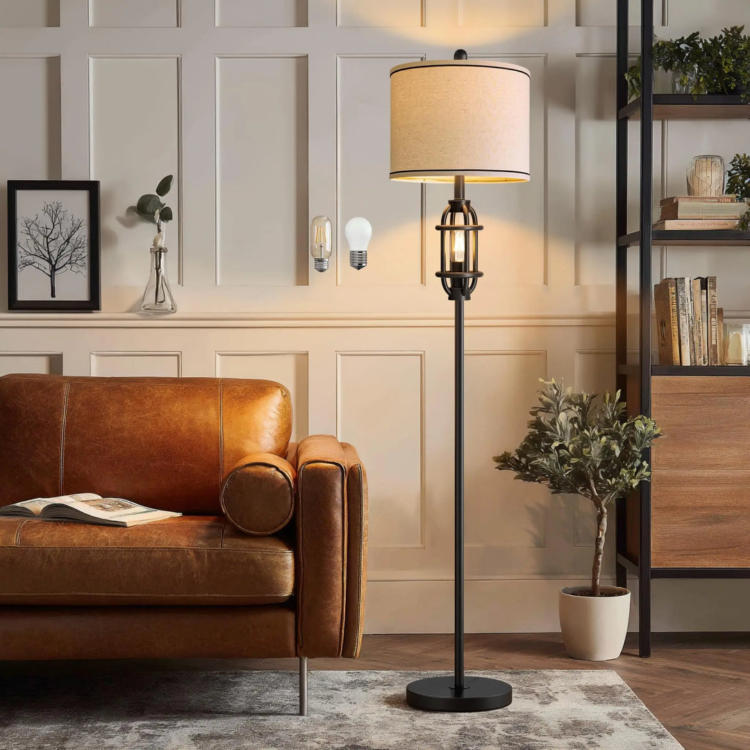 62.5 Inch Industrial Floor Lamp, Living Room Standing Tall Lamp, Black